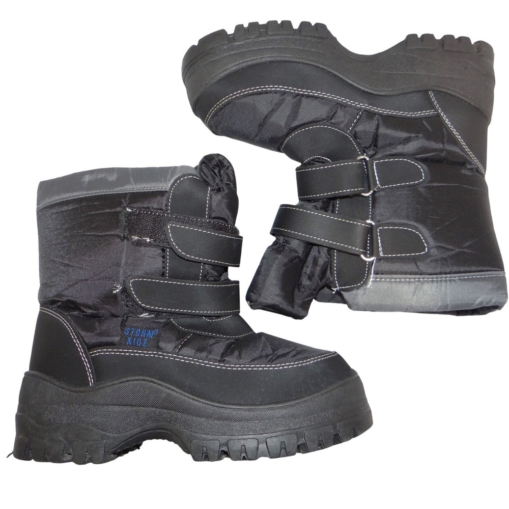 Storm Kidz Black Snow Boots Big Kid 3 Double Strap Platform Winter Shoes